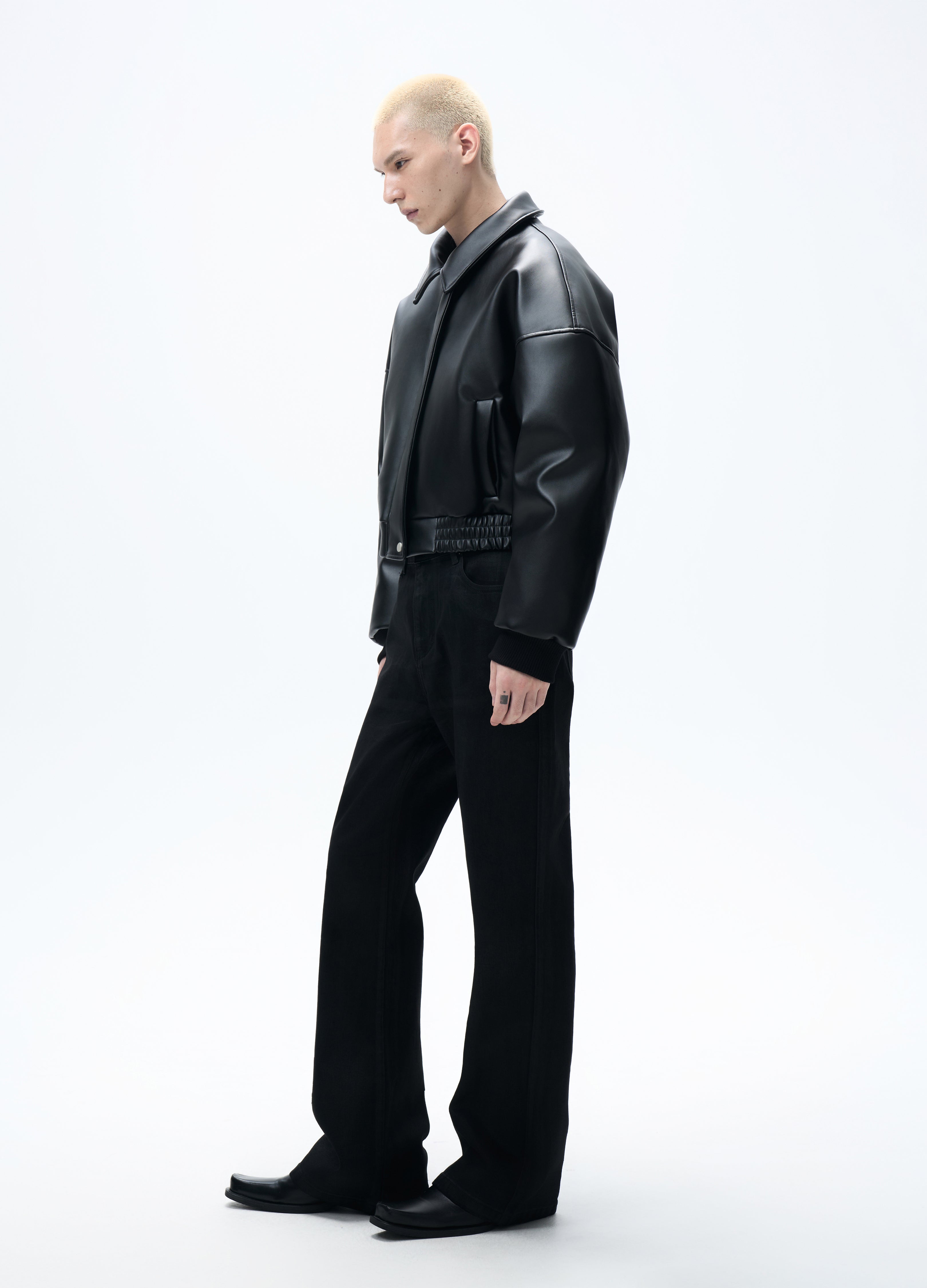 25FW HIGH-COLLAR LEATHER PUFFER