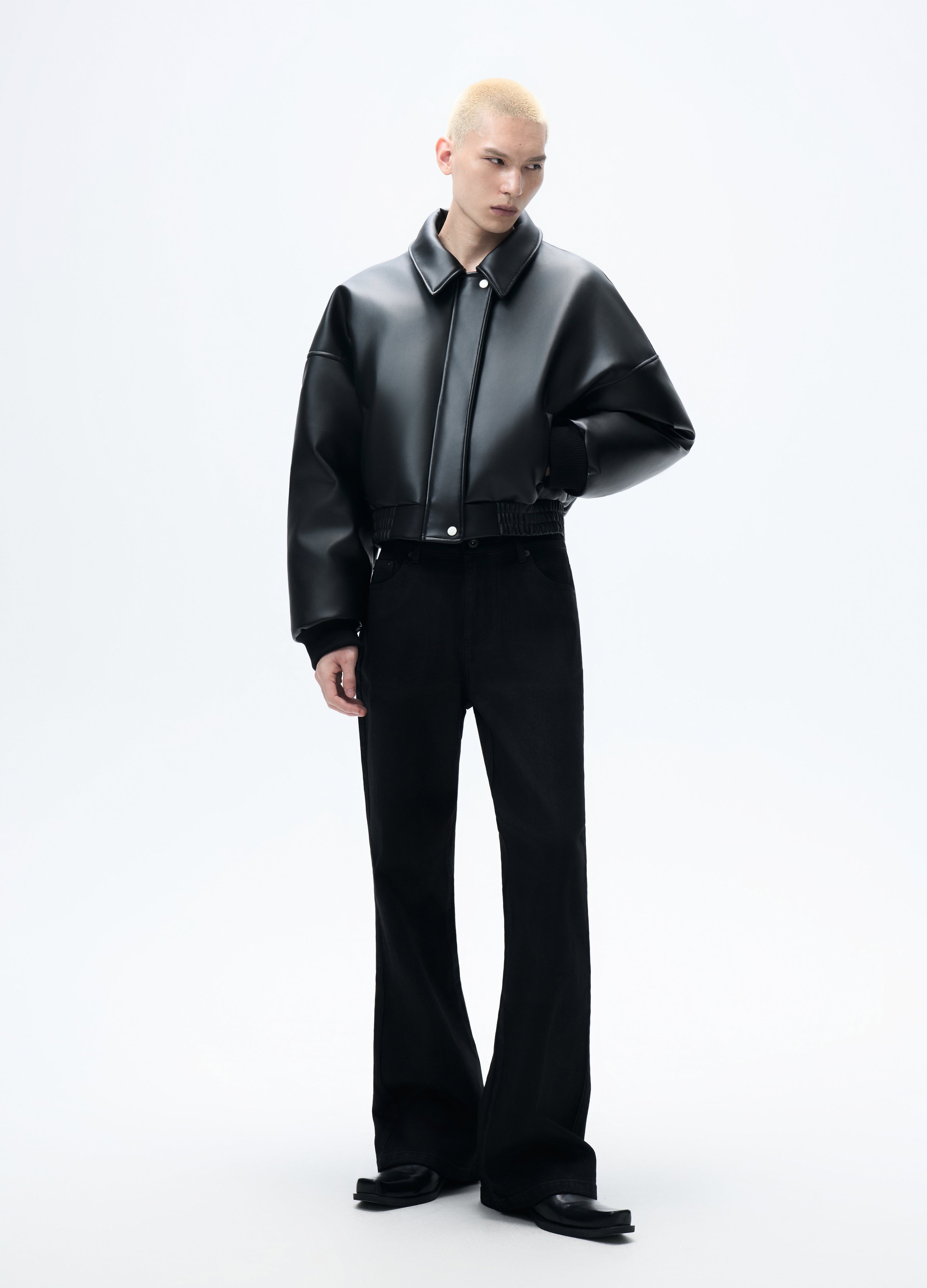 25FW HIGH-COLLAR LEATHER PUFFER