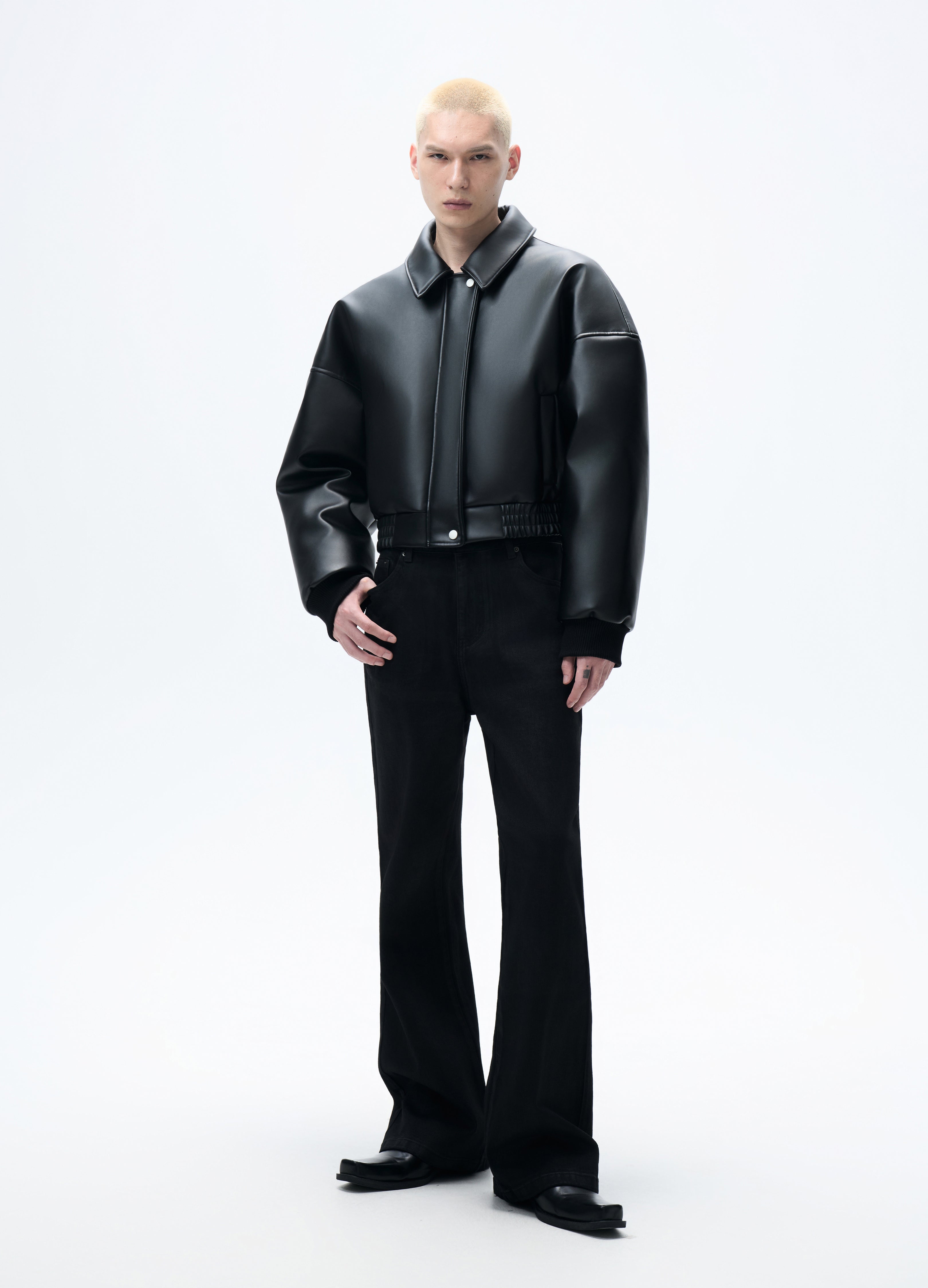 25FW HIGH-COLLAR LEATHER PUFFER