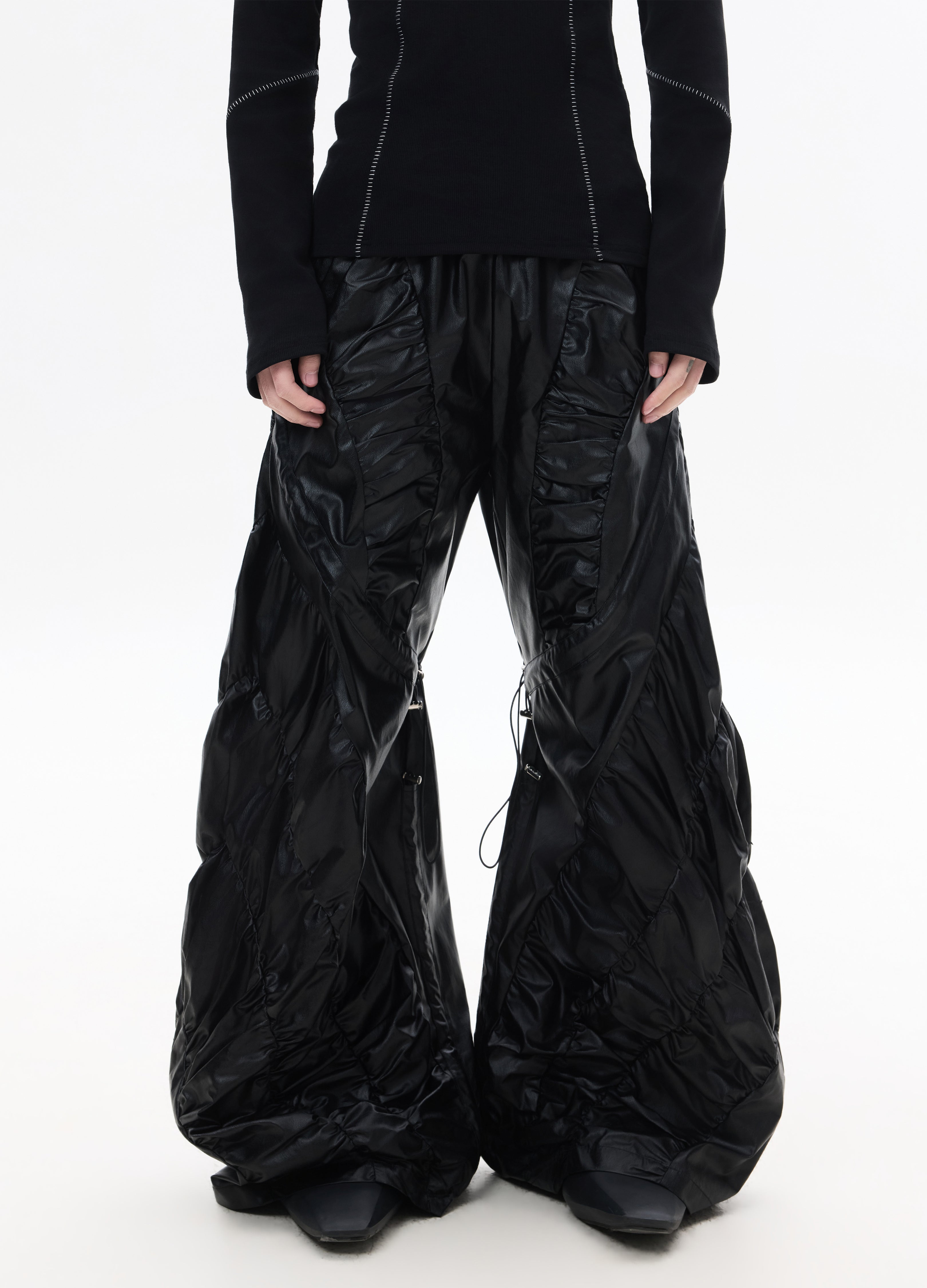 26SS 現行 DRAWSTRINGS DAMAGE 2TUCK PANTS 26SS DRAWSTRING PLEATED WIDE LEG PANTS