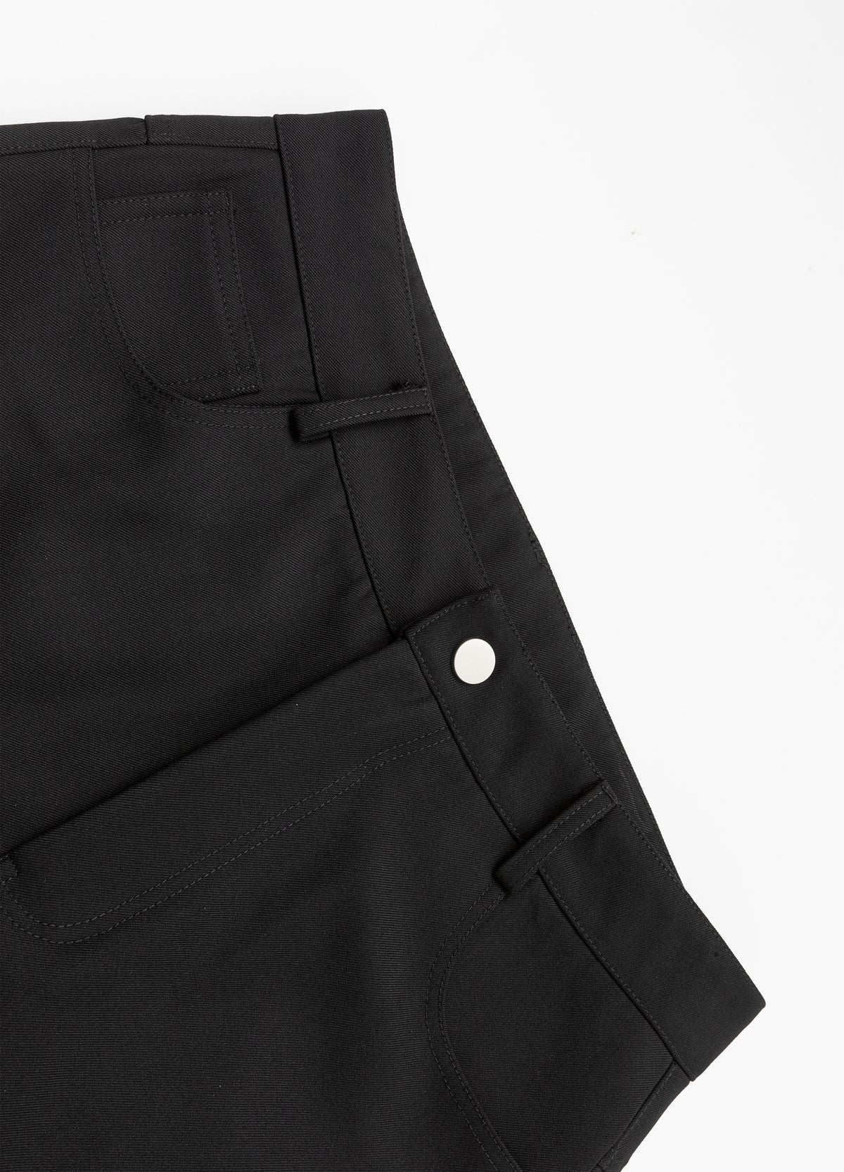 Waistband, button and pocket openings.