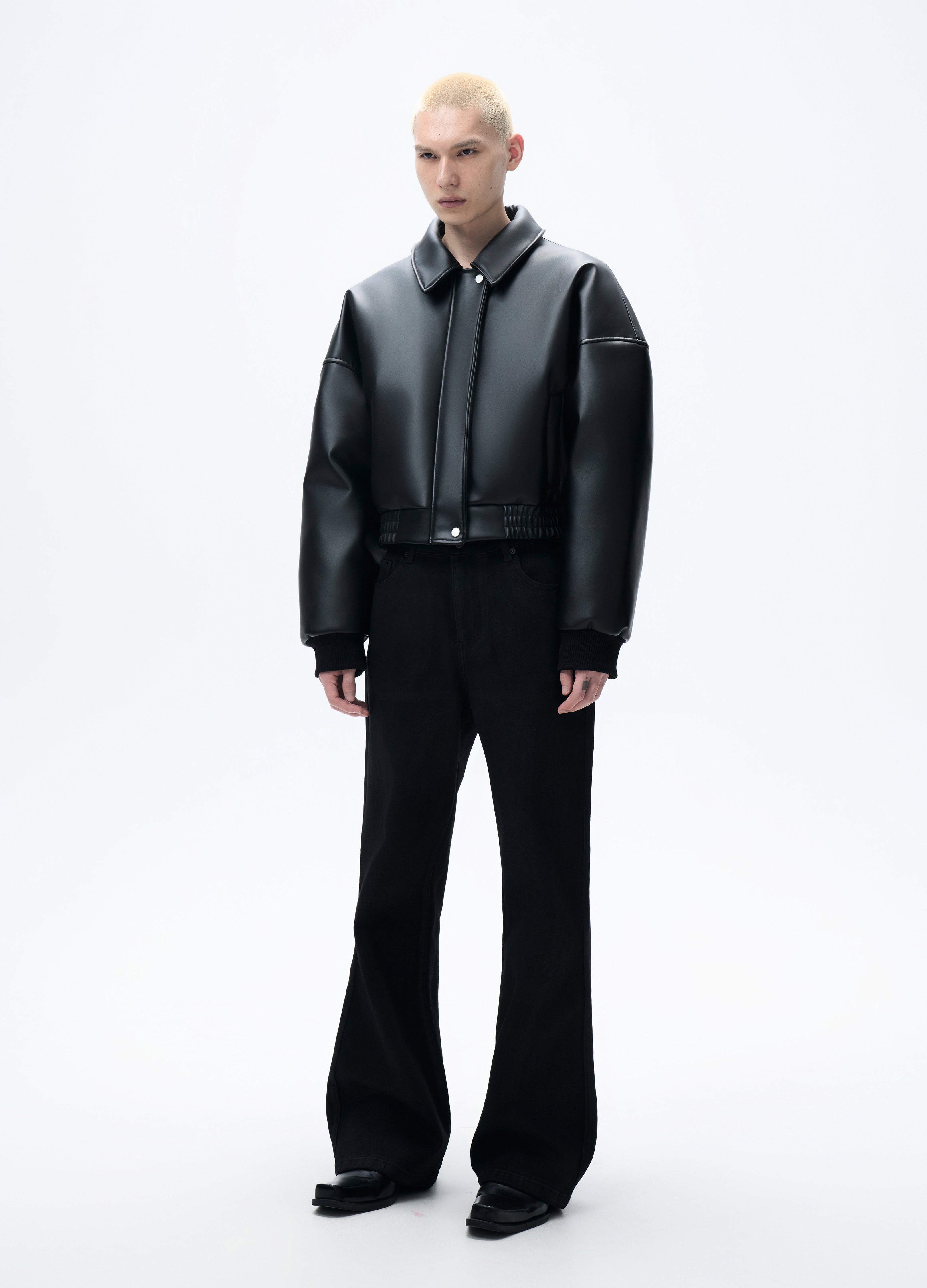 25FW HIGH-COLLAR LEATHER PUFFER