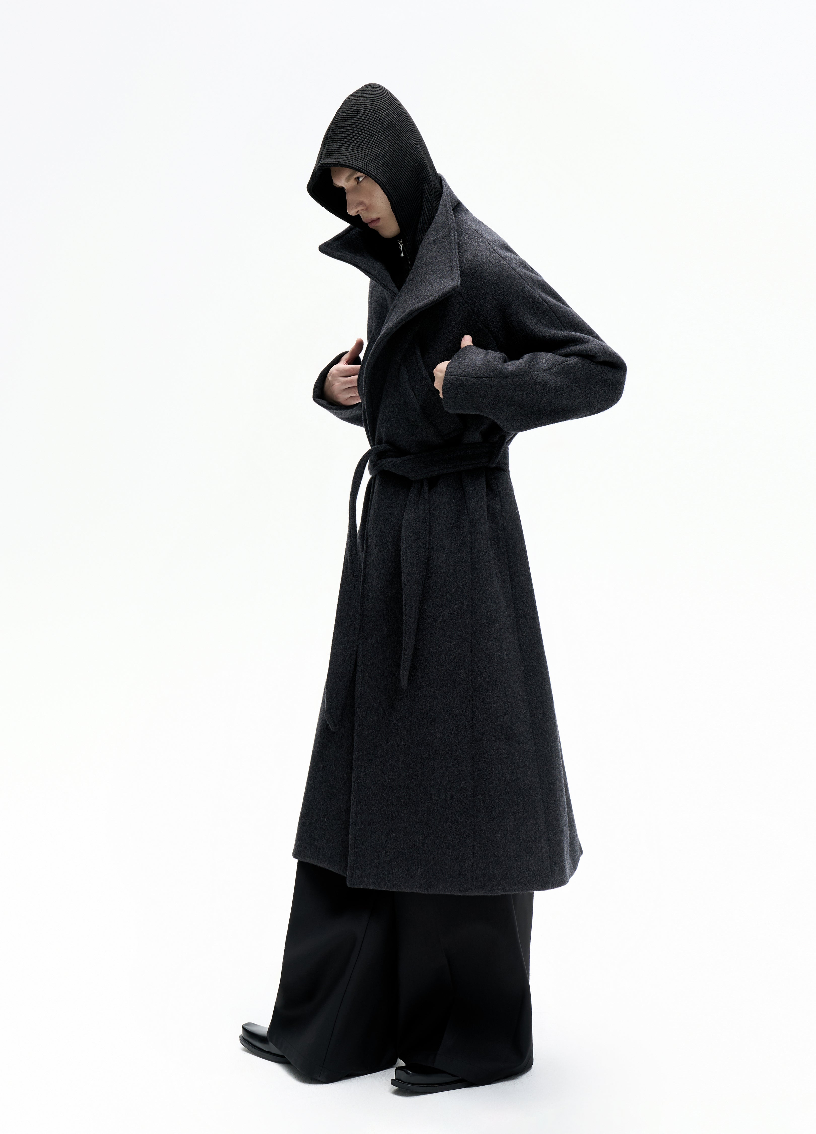 25FW BELTED DECONSTRUCT WOOL COAT