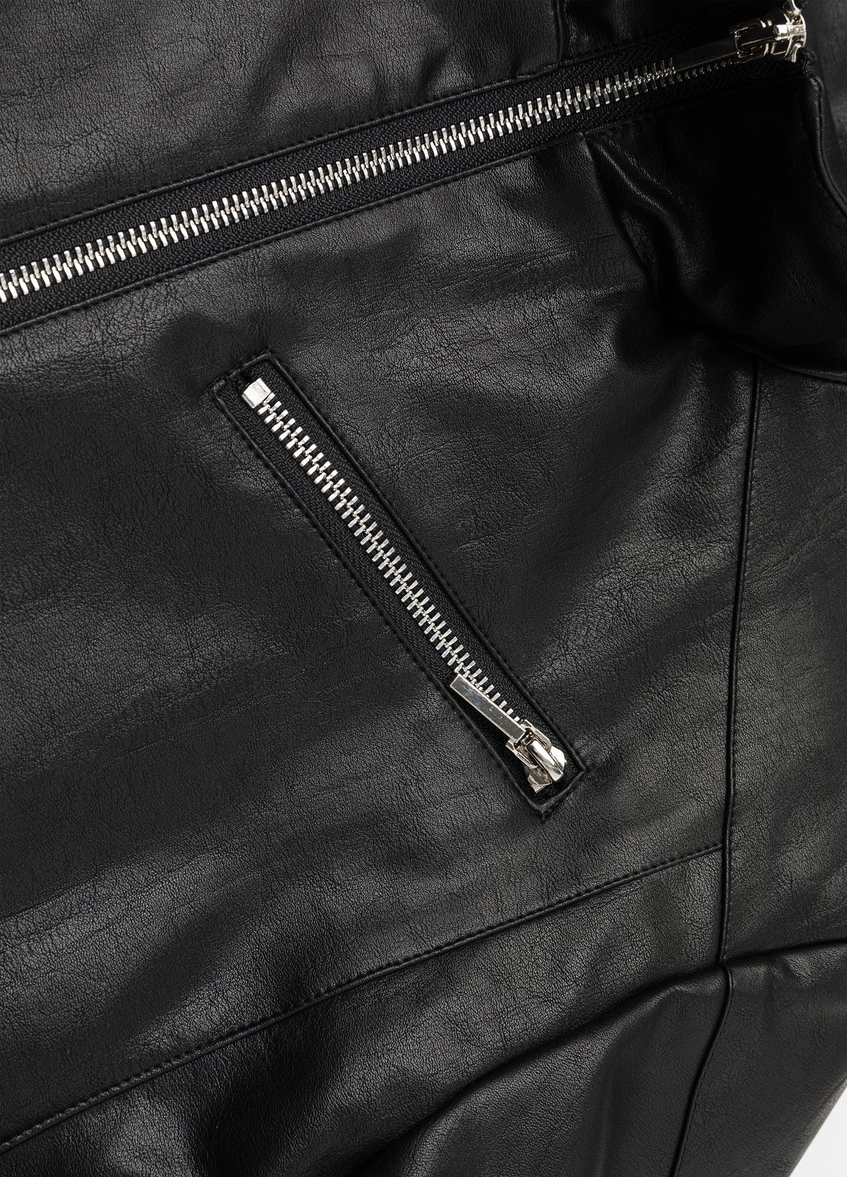 Chest zipper and surrounding seam detail.