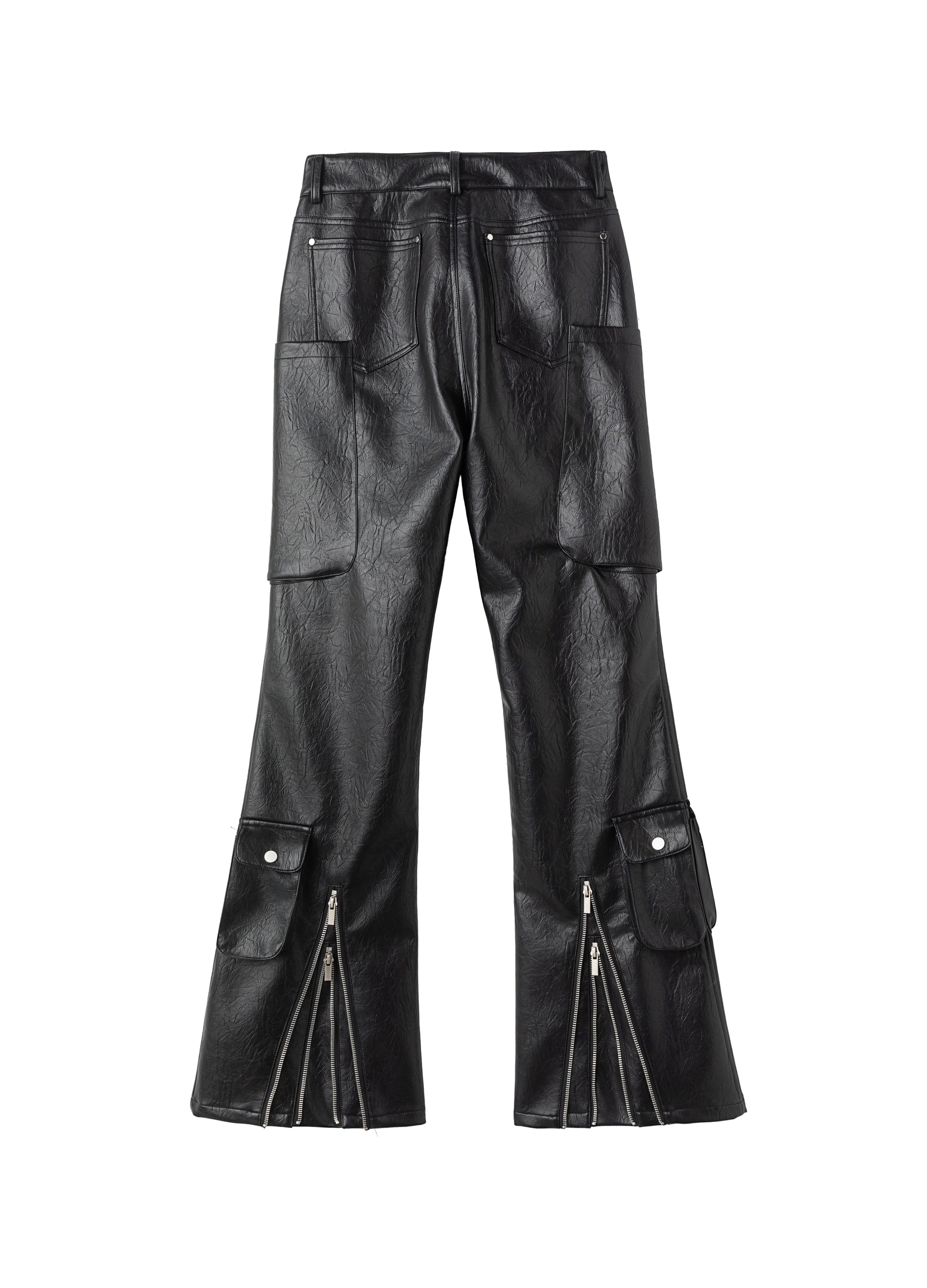 26SS BULLET FLARE LEATHER PANTS