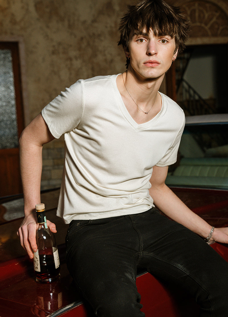LINEN TENCEL V-NECK TEE