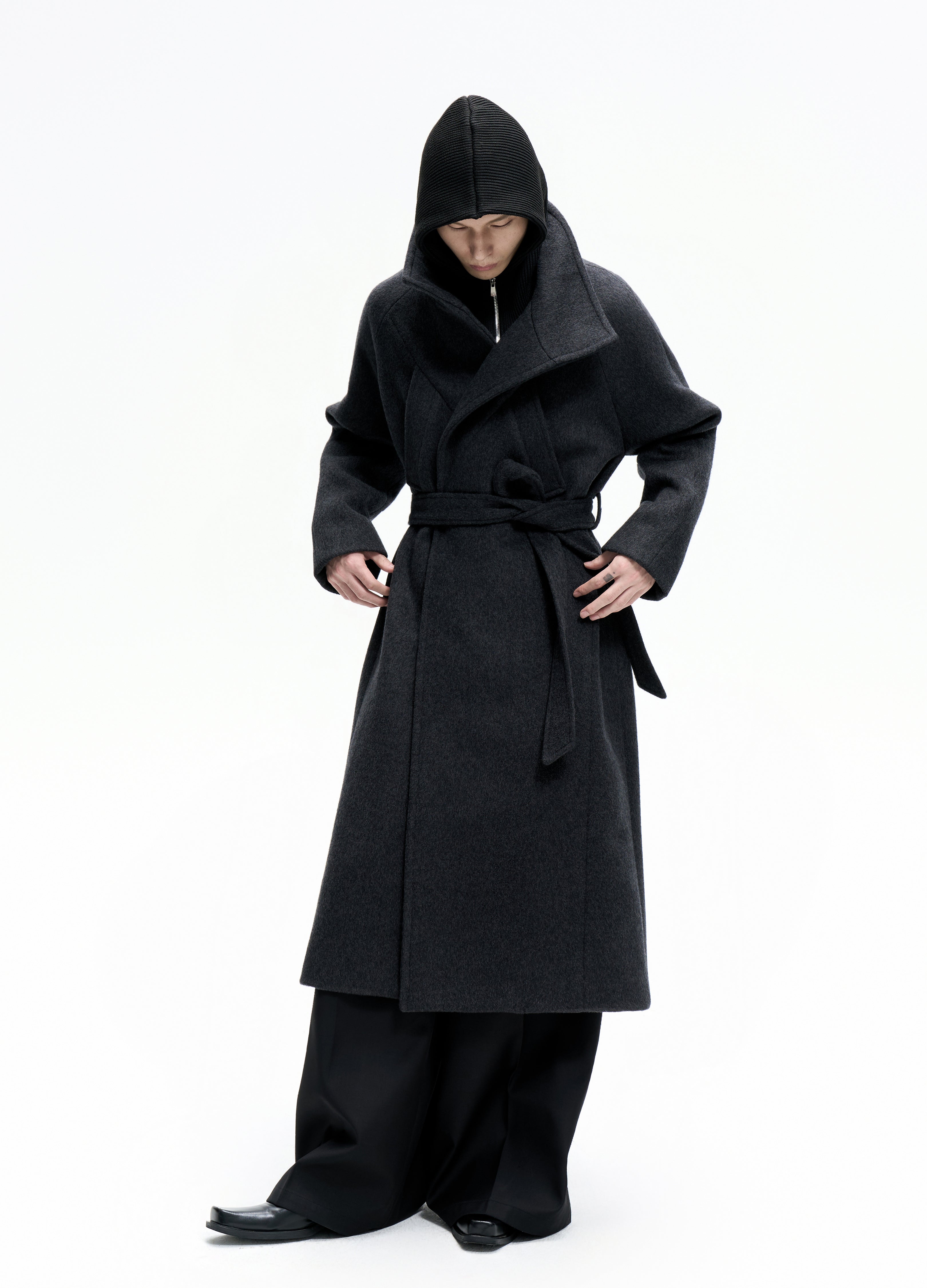 25FW BELTED DECONSTRUCT WOOL COAT
