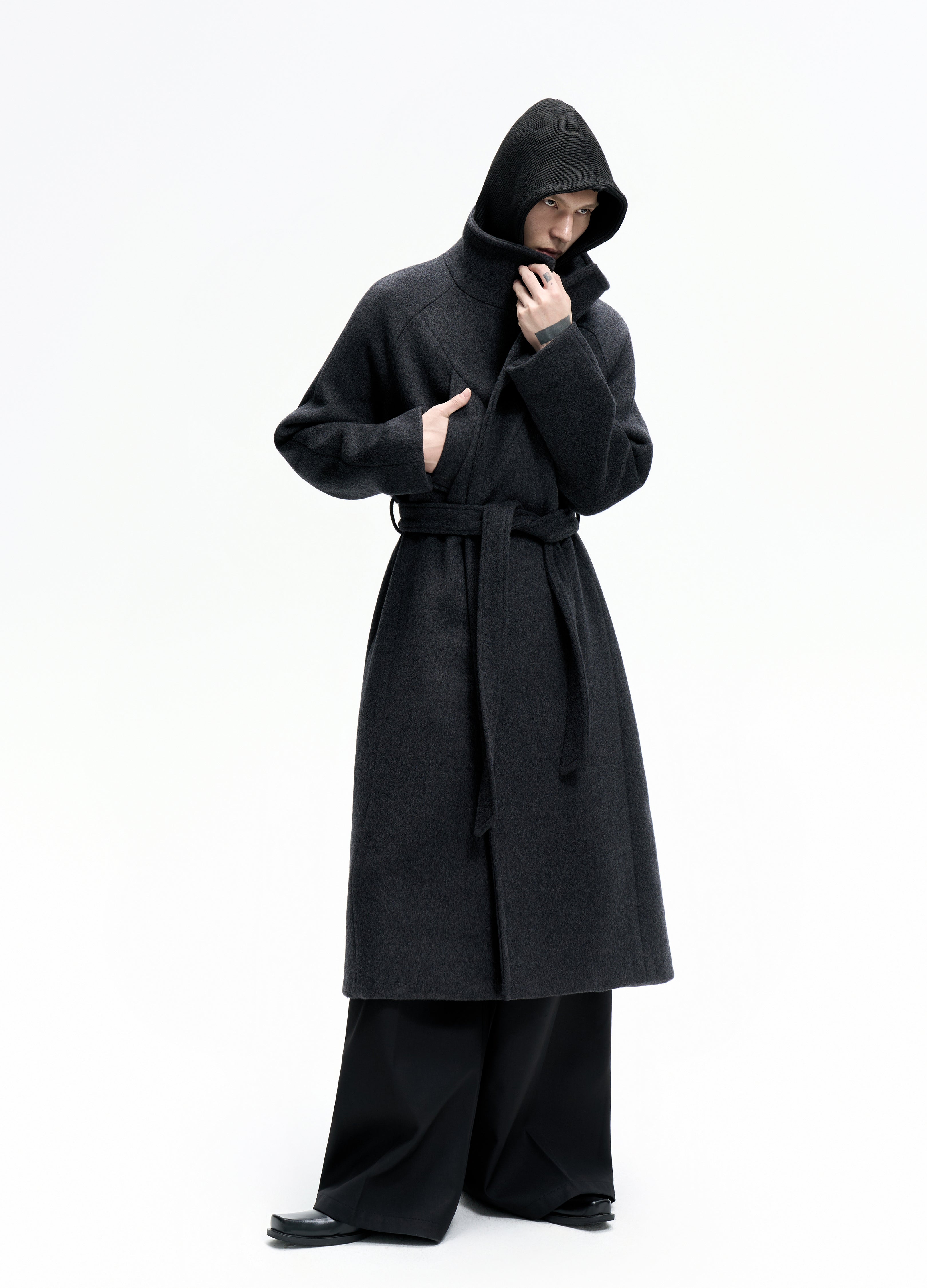 25FW BELTED DECONSTRUCT WOOL COAT