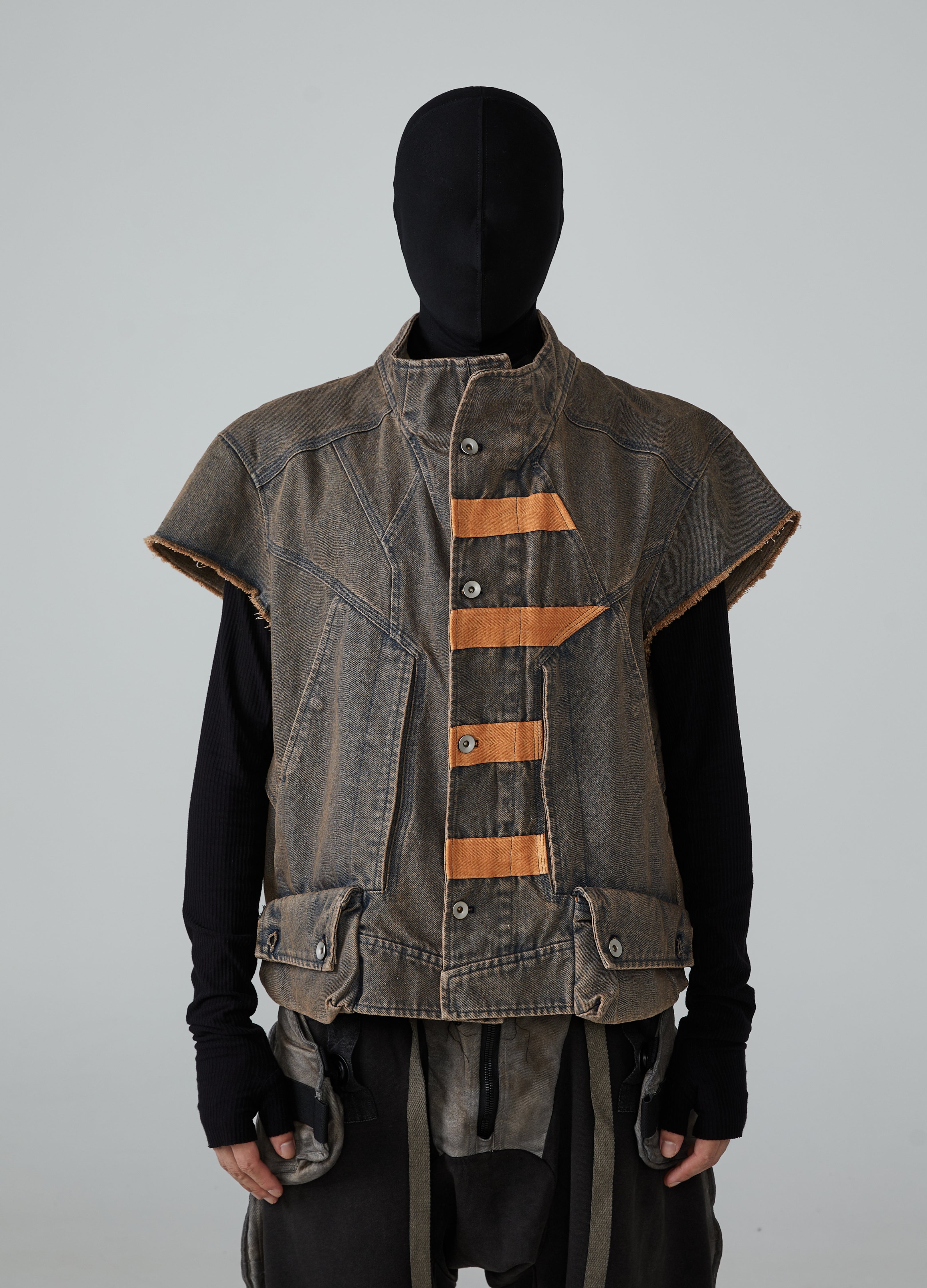 Wasteland Contrasting Color Splicing Denim Jacket Vest