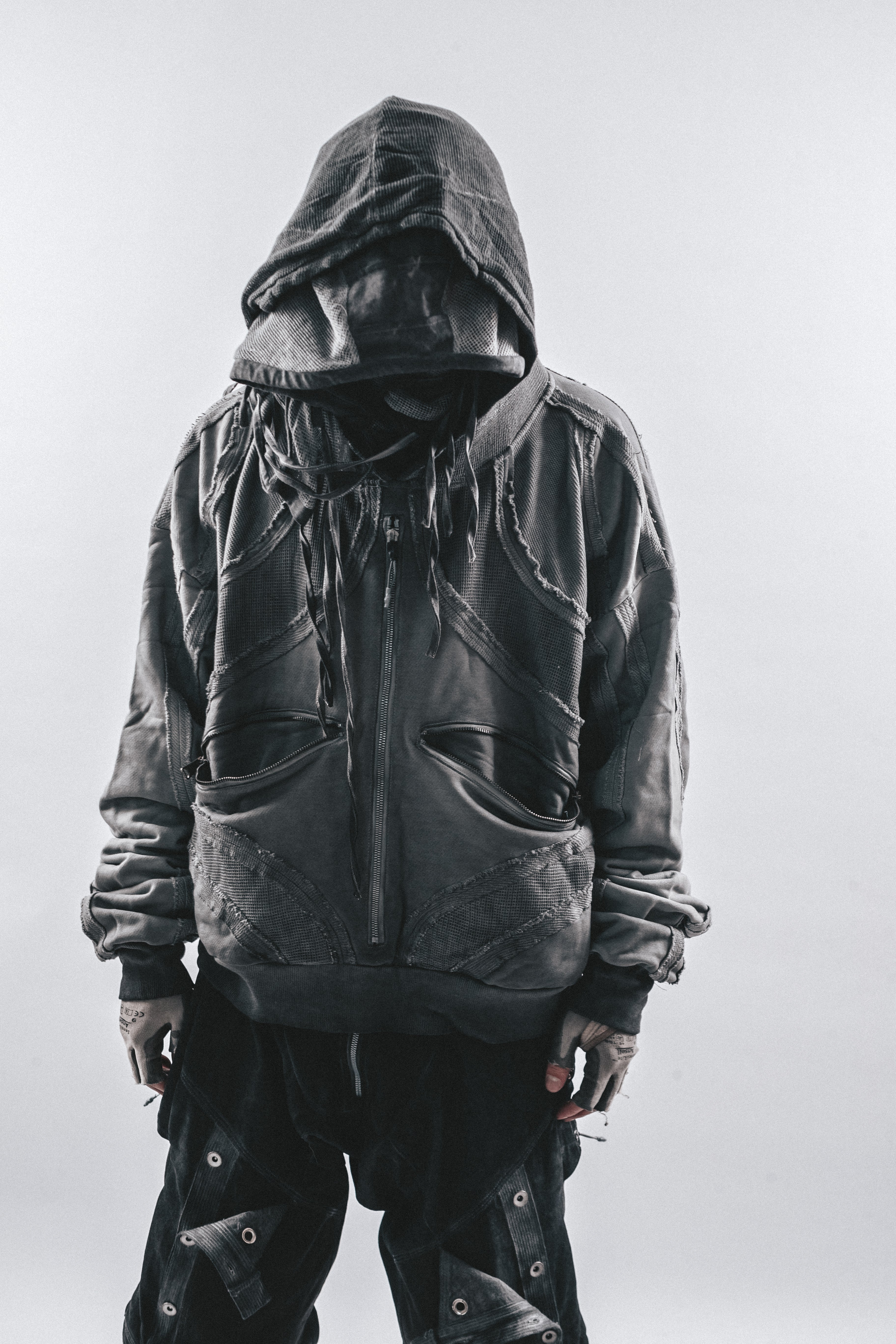 DRKLEI GEOMETRIC ZIP RUIN HOODIE