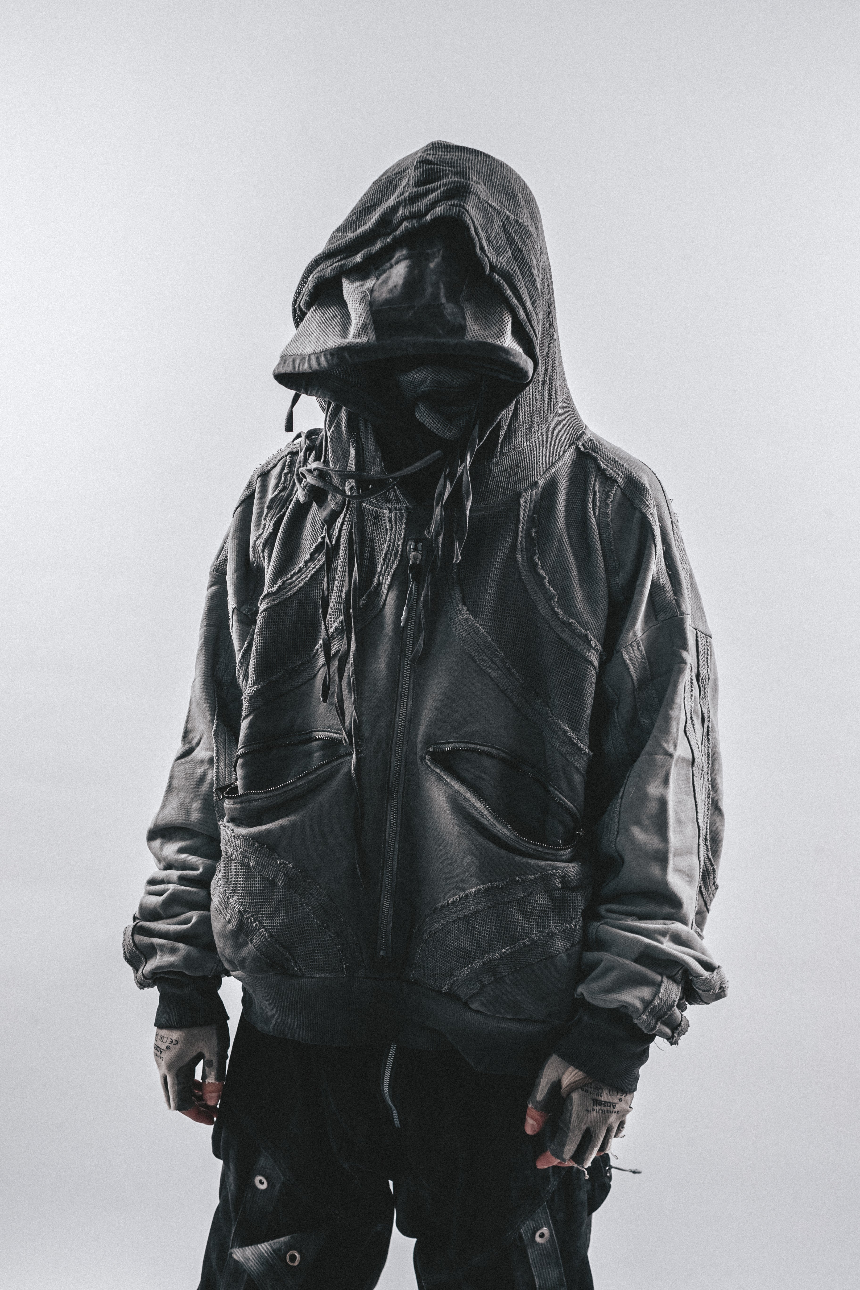 DRKLEI GEOMETRIC ZIP RUIN HOODIE