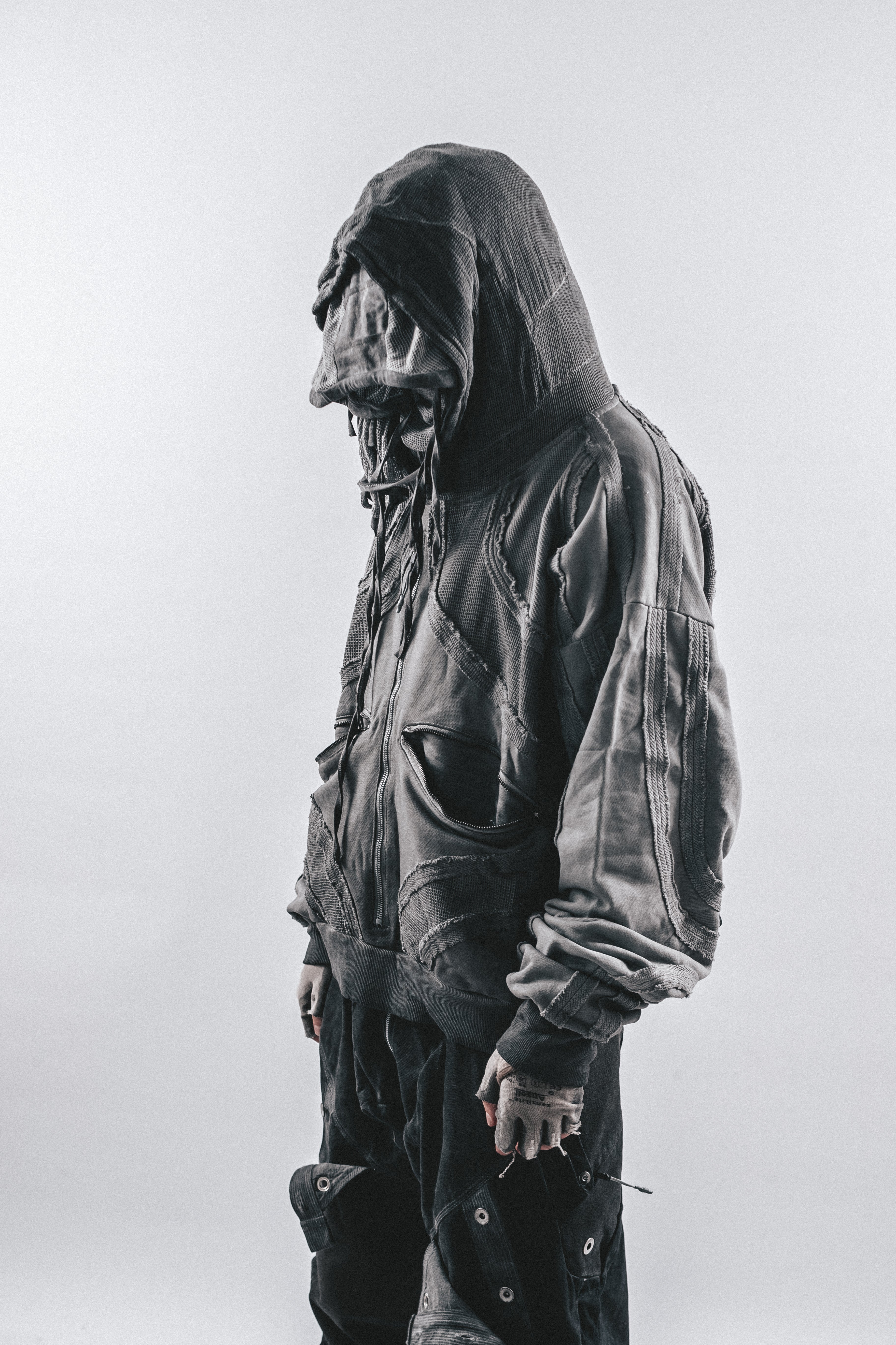 DRKLEI GEOMETRIC ZIP RUIN HOODIE