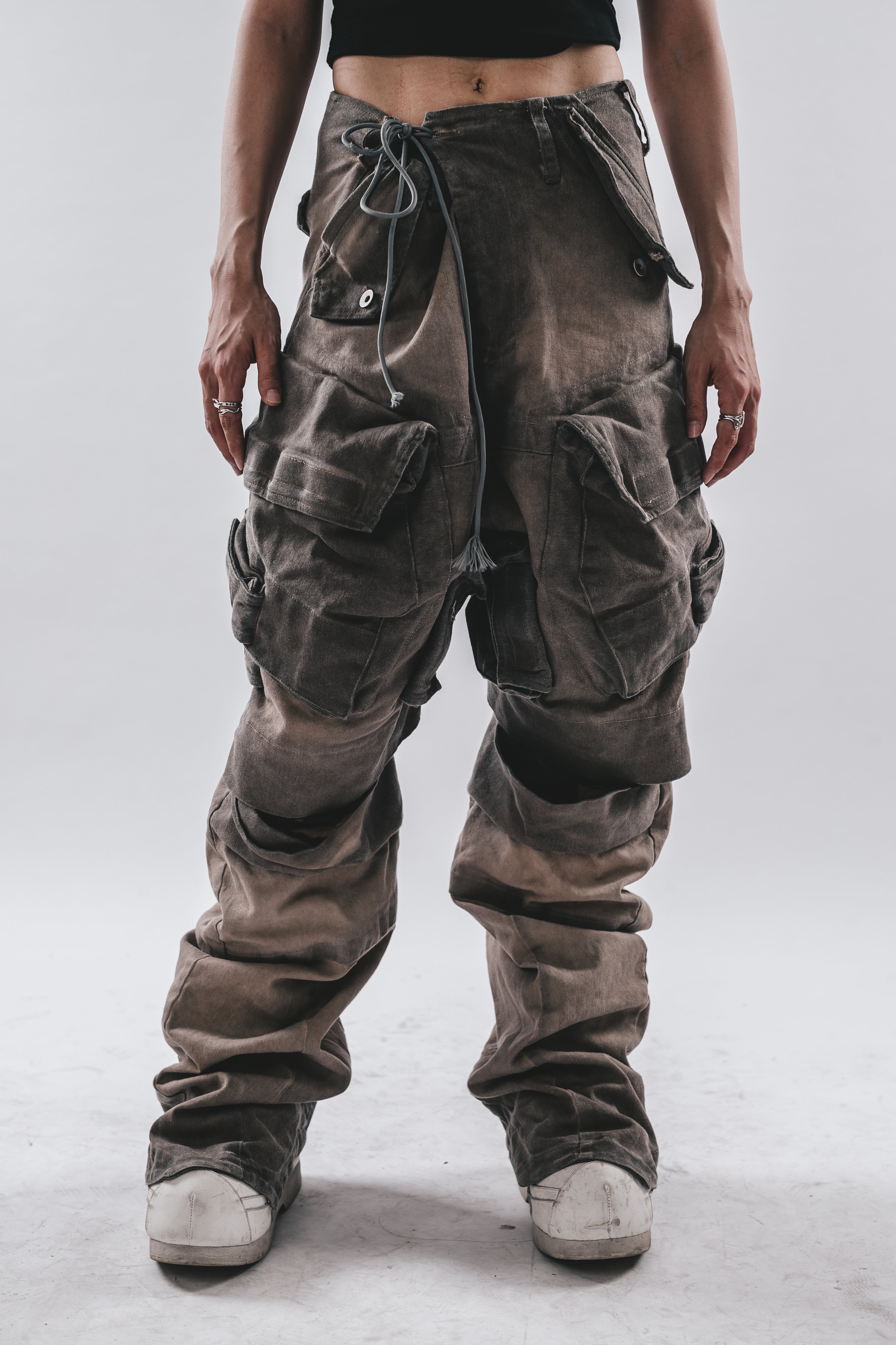 Heavy-Duty 3D Arc Pocket Washed Cargo Pants