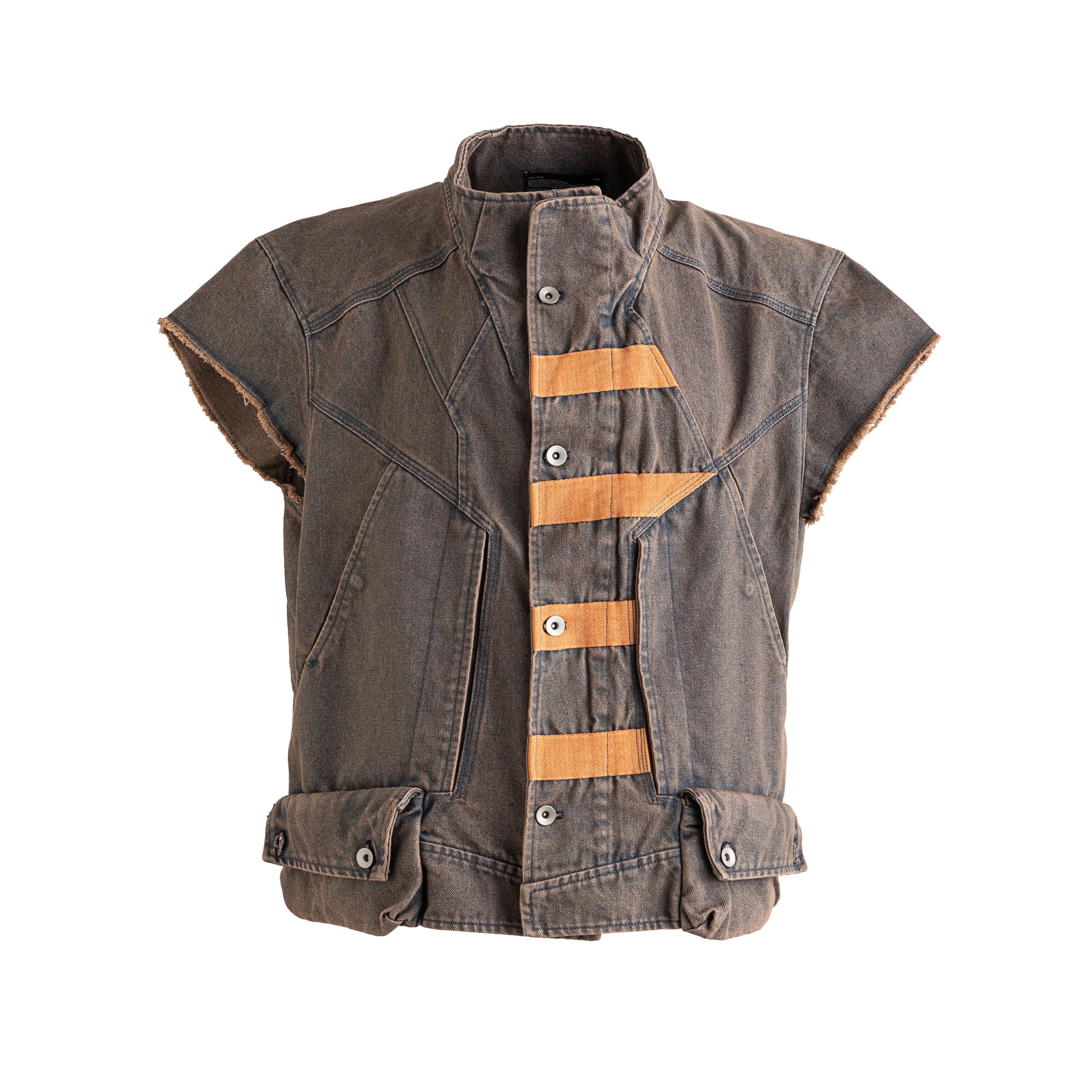 Wasteland Contrasting Color Splicing Denim Jacket Vest