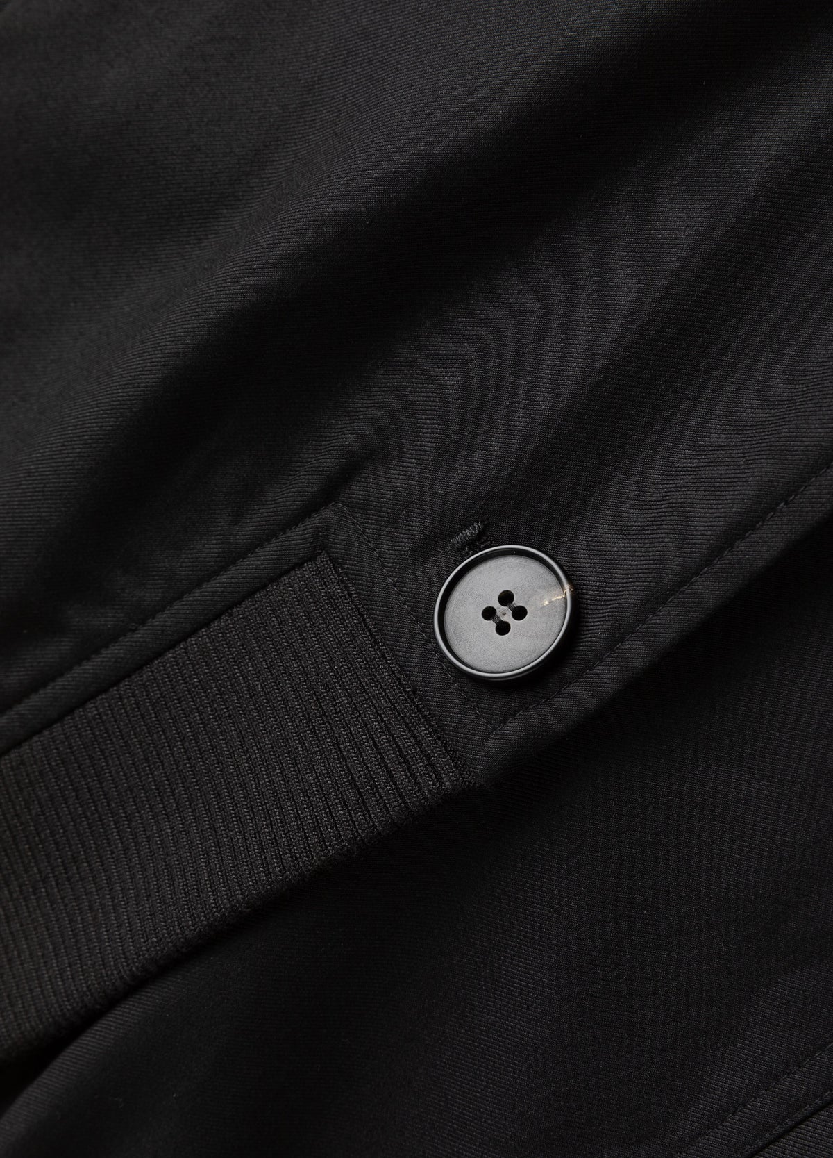 Front button and rib-knit trim.